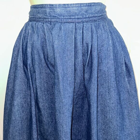 Vintage 80s Sasson Classic Blue Denim Full Midi Skirt - Picture 2 of 8